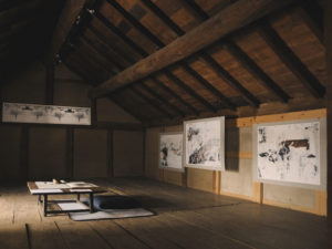 Su Grierson, Part of the exhibition ‘Link’ installed in a traditional rice barn or Kura.